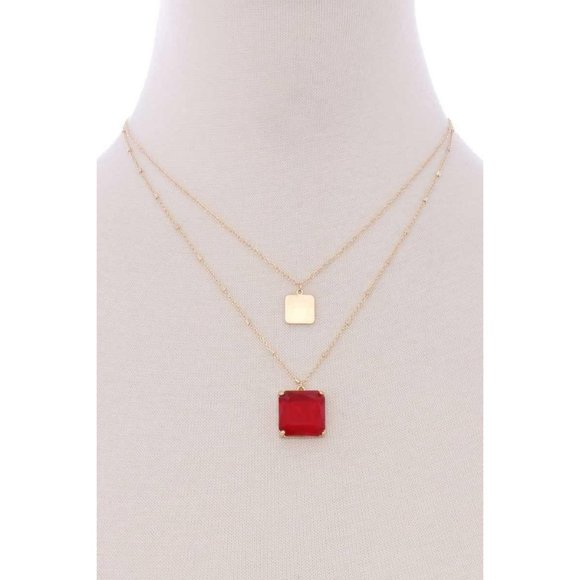 2 Layered Square Pendant Necklace - Picture 4 of 5